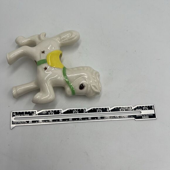 Rare Vintage Macrame Ceramic Bead Baby Horse Carousel Yellow Green Saddle Bridle - Picture 6 of 6